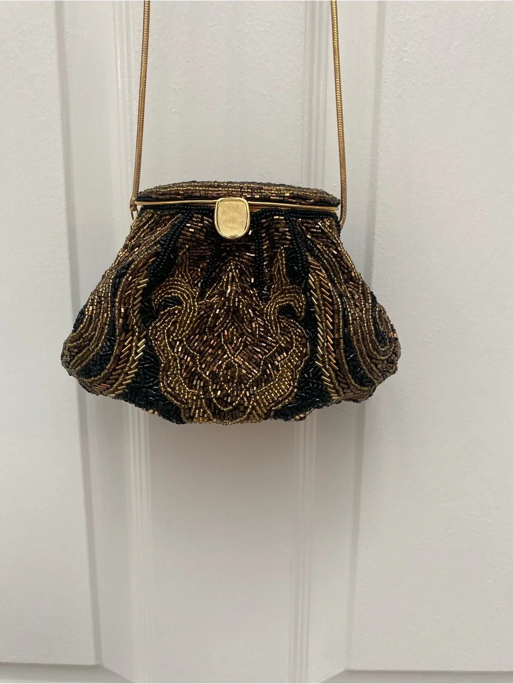Vintage NWT La Regale Black & Gold Beaded Evening Bag